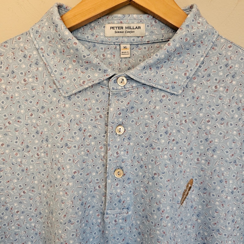 Peter Millar Summer Comfort‎ Polo Mens XL Day of the Dead Print Chechessee Creek